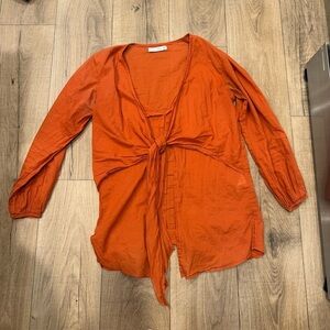 Faithfull the Brand Orange Tie Front Blouse Women’s 4